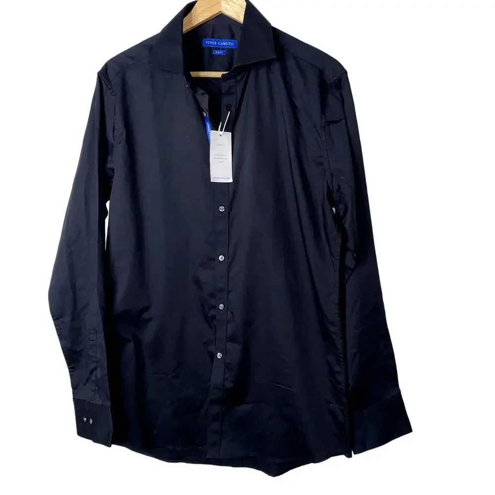 Vince Camuto Dress Shirt Mens 16 Black Slim Fit NEW WITH TAG !